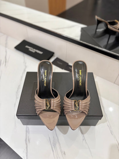 Saint Laurent Crystal Chain Patent Leather Heeled Sandals – 2025 Spring/Summer Collection
