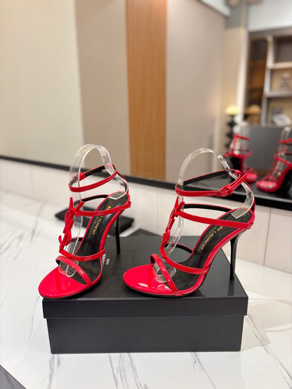 Saint Laurent YSL Logo Mirror Leather Heeled Sandals