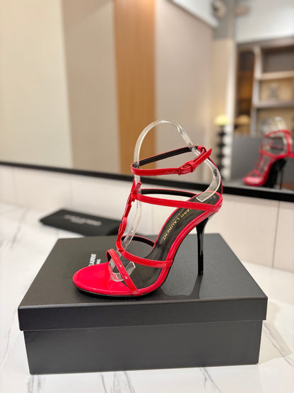 Saint Laurent YSL Logo Mirror Leather Heeled Sandals