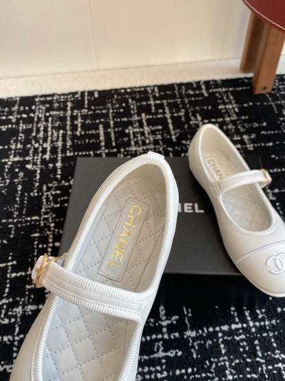 Chanel 25SS Embroidered Double C Mary Jane Ballet Flats