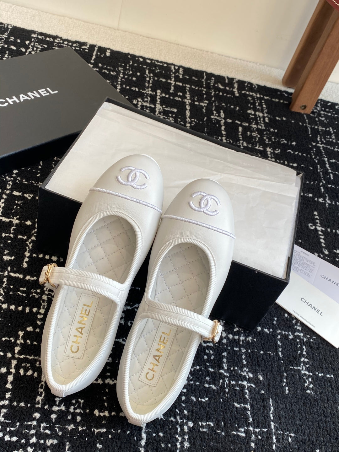 Chanel 25SS Embroidered Double C Mary Jane Ballet Flats