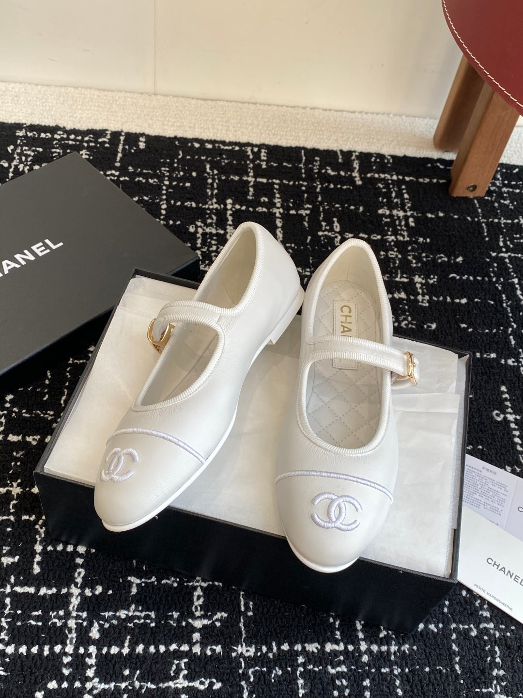 Chanel 25SS Embroidered Double C Mary Jane Ballet Flats
