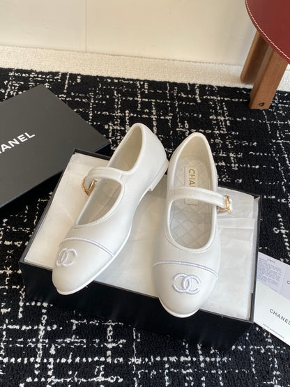 Chanel 25SS Embroidered Double C Mary Jane Ballet Flats