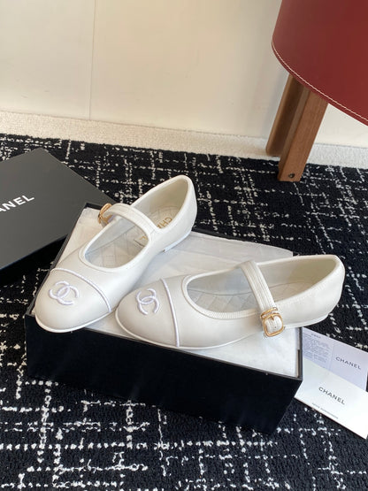 Chanel 25SS Embroidered Double C Mary Jane Ballet Flats