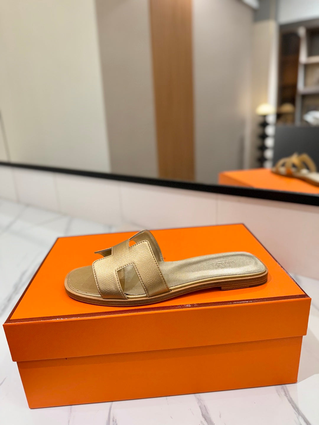 Hermès Classic H Palm Grain Leather Sandals