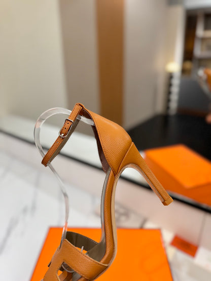 Hermès Classic H Palm Grain Heeled Sandals – 9cm