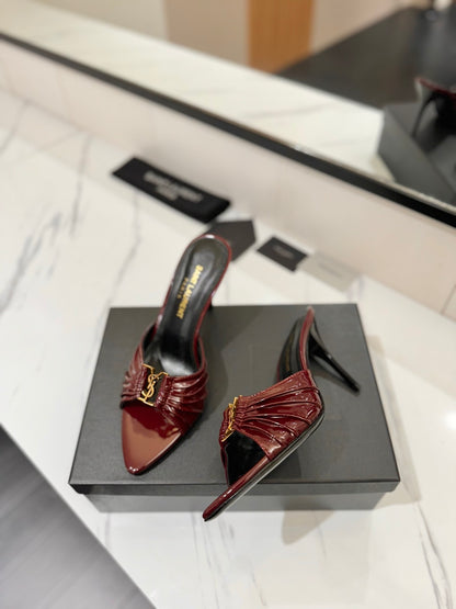 Saint Laurent Crystal Chain Patent Leather Heeled Sandals – 2025 Spring/Summer Collection