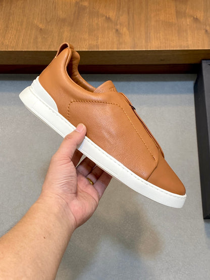 Ermenegildo Zegna Triple Stitch Deer Leather Sneakers