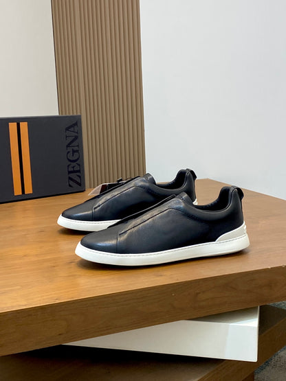 Ermenegildo Zegna Triple Stitch Deer Leather Sneakers