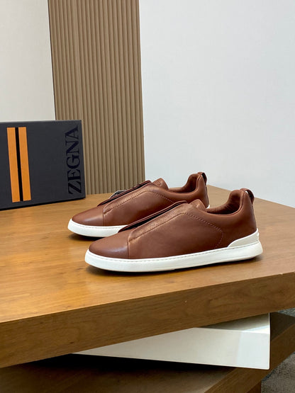Ermenegildo Zegna Triple Stitch Deer Leather Sneakers