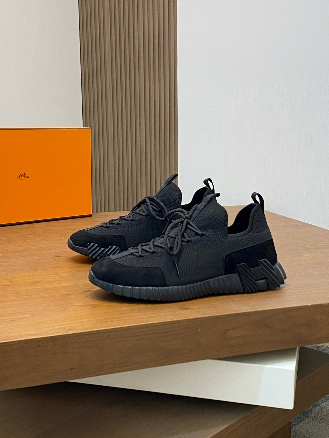 Hermès Suede and Denim Canvas Sneakers