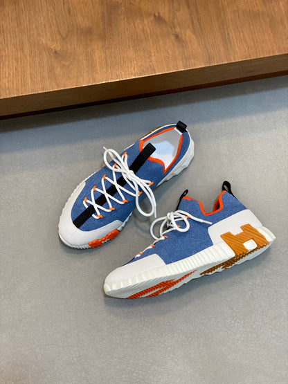 Hermès Suede and Denim Canvas Sneakers