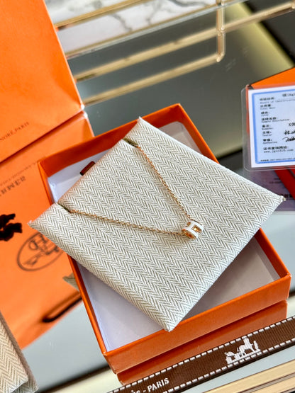 Hermès H-Letter Oval Enamel Necklace