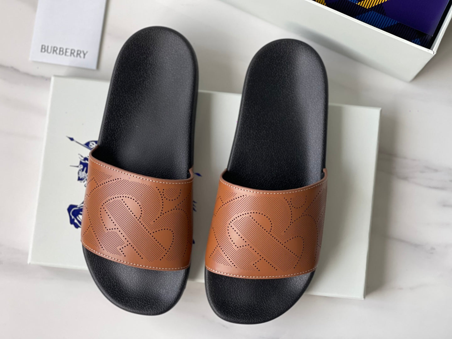 Burberry Embossed Logo Perforated Leather Slides