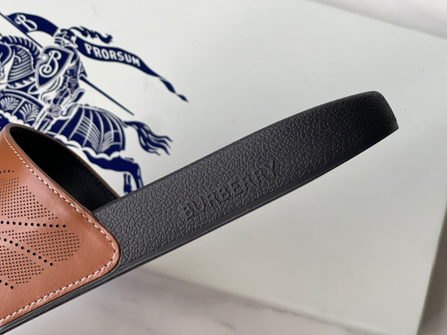Burberry Embossed Logo Perforated Leather Slides