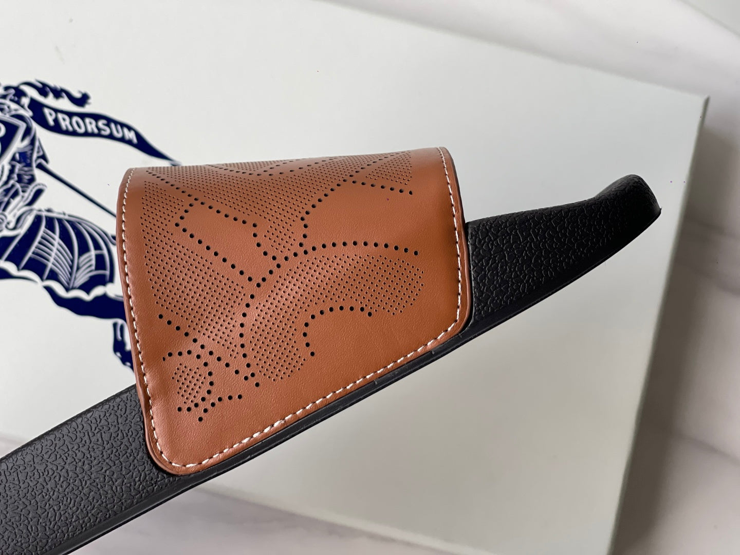 Burberry Embossed Logo Perforated Leather Slides