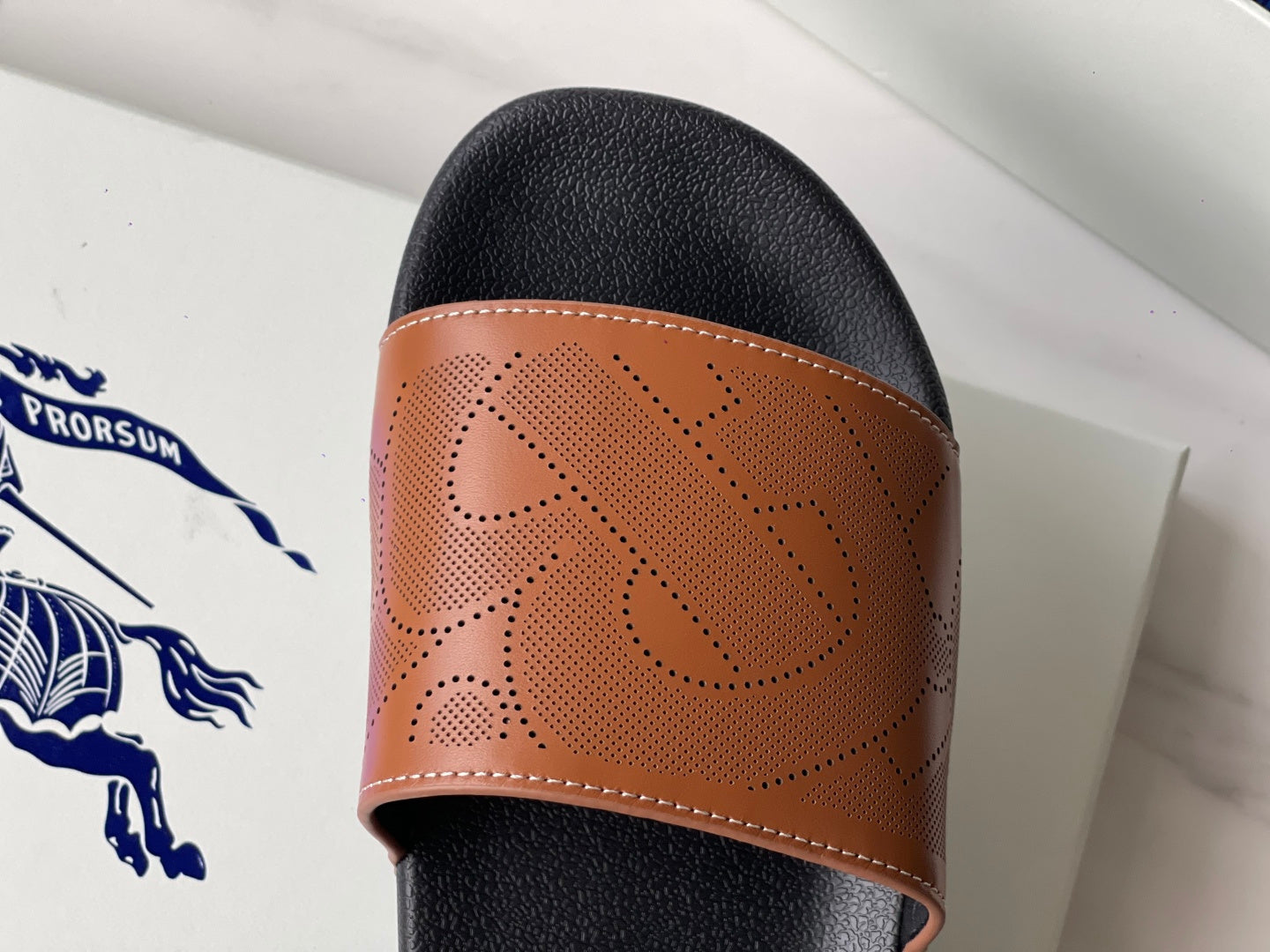 Burberry Embossed Logo Perforated Leather Slides