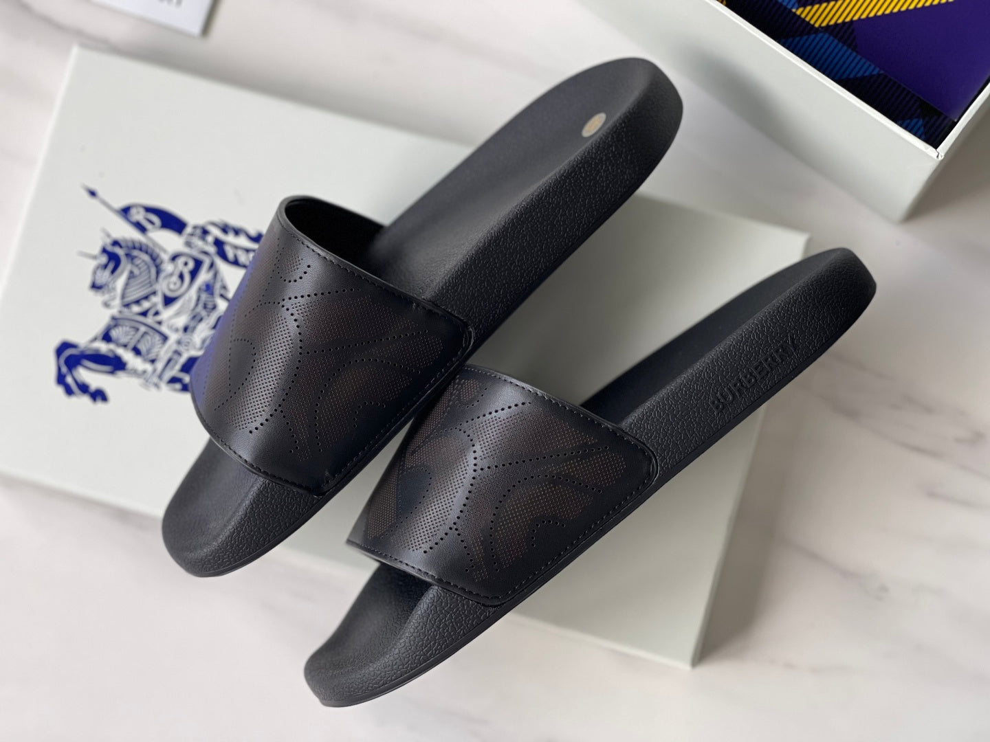 Burberry Embossed Logo Perforated Leather Slides