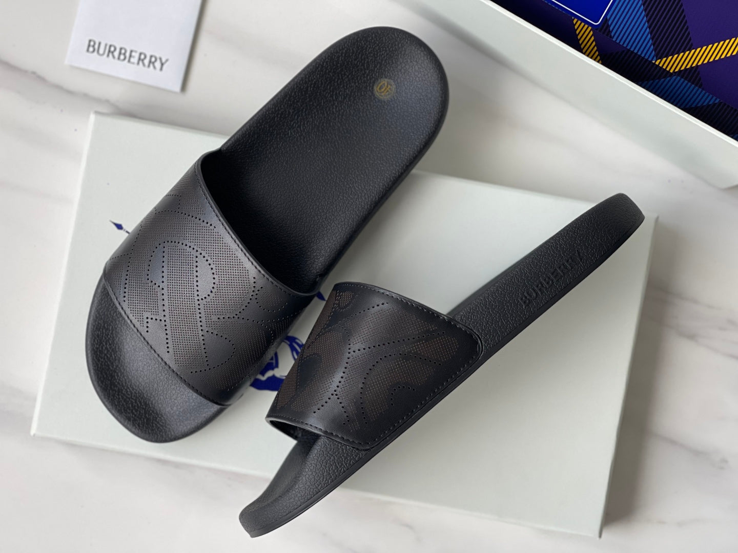 Burberry Embossed Logo Perforated Leather Slides