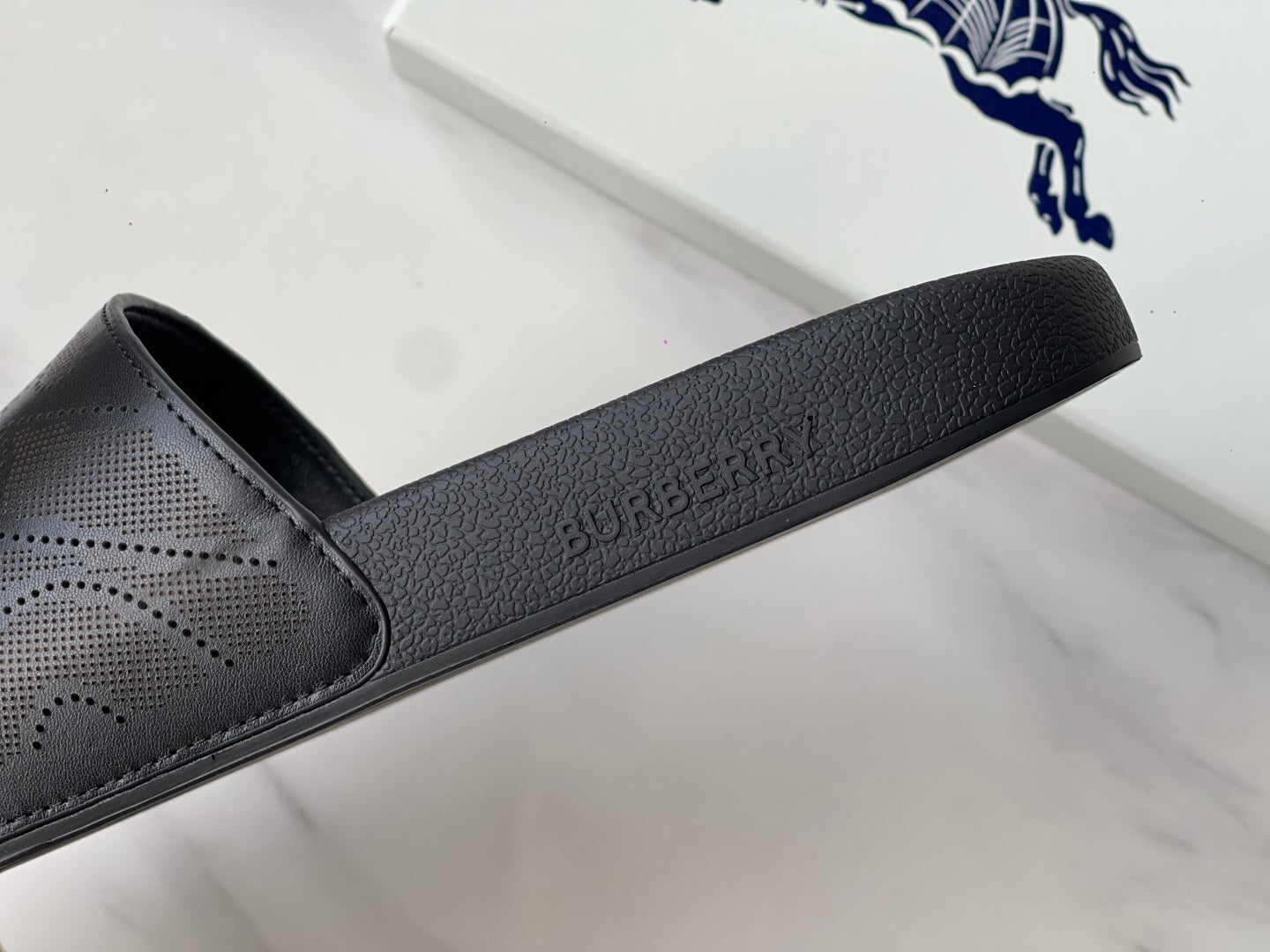 Burberry Embossed Logo Perforated Leather Slides