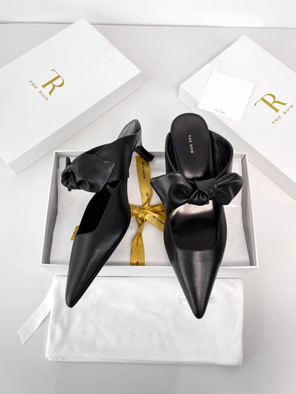 The Row Leather Bow Mules