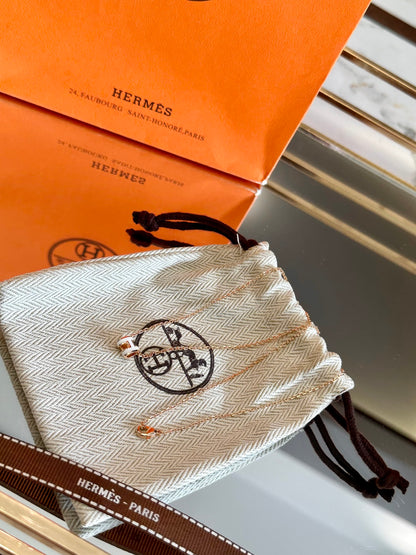 Hermès H-Letter Oval Enamel Necklace