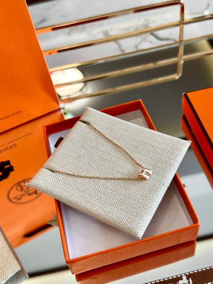 Hermès H-Letter Oval Enamel Necklace