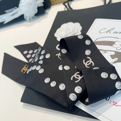 Chanel Small Pearl Silk Twilly Scarf