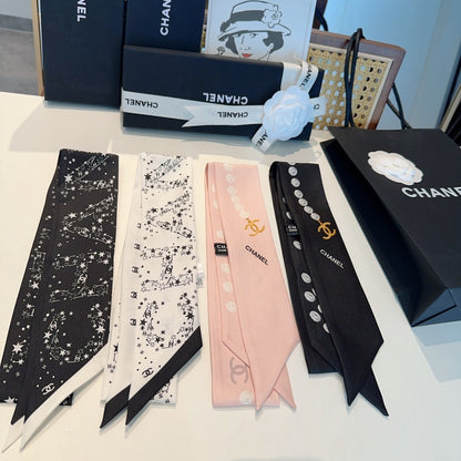 Chanel Small Pearl Silk Twilly Scarf