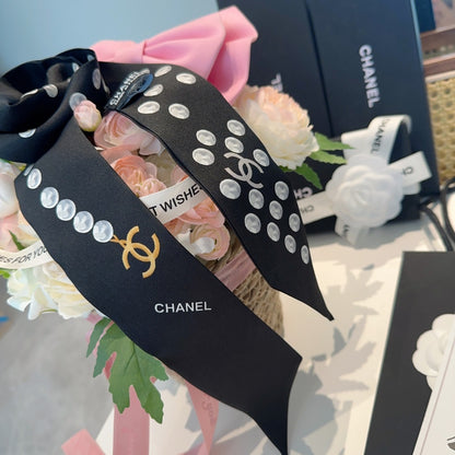Chanel Small Pearl Silk Twilly Scarf