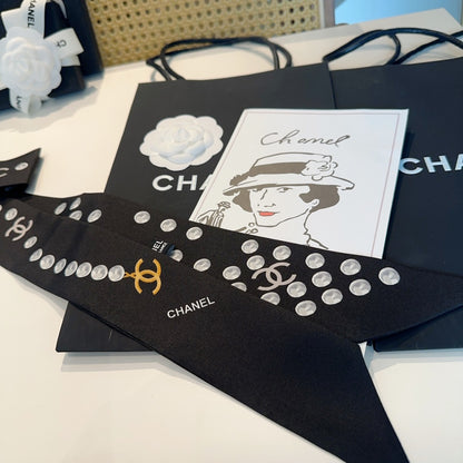 Chanel Small Pearl Silk Twilly Scarf