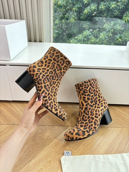 Loewe Leopard Print Block Heel Ankle Boots – 25SS