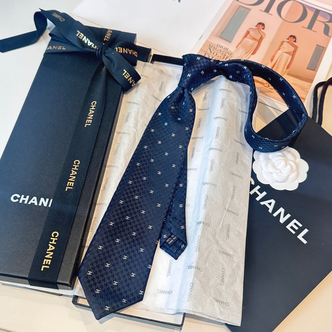 Chanel Double C Logo Silk Tie
