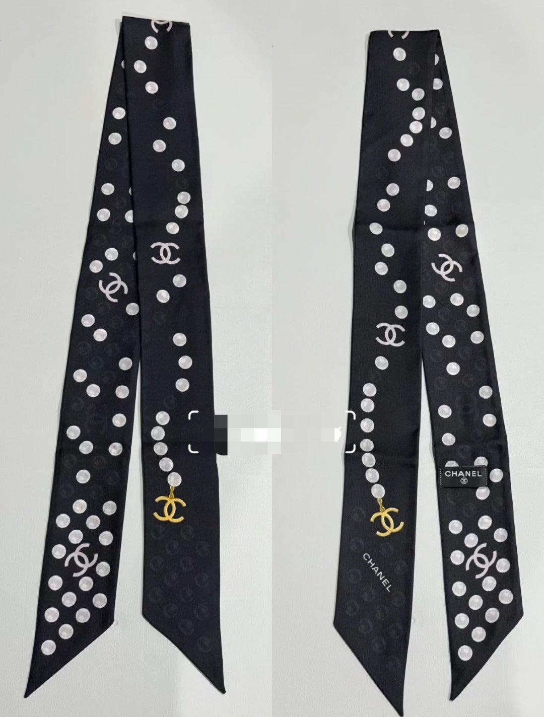 Chanel Pearl Silk Twilly Scarf