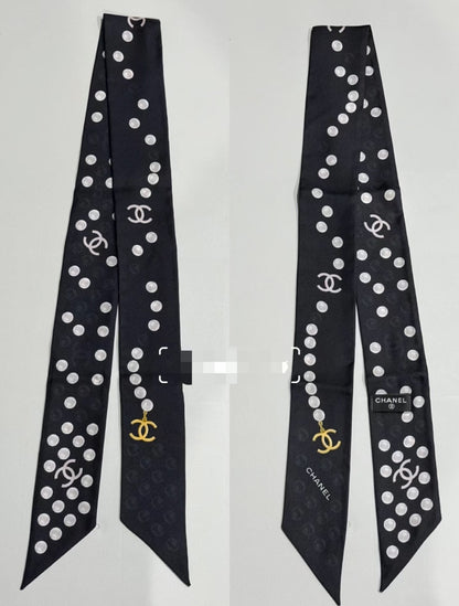 Chanel Pearl Silk Twilly Scarf