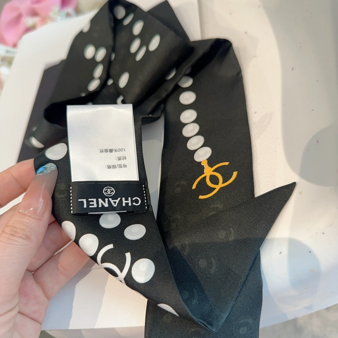 Chanel Pearl Silk Twilly Scarf