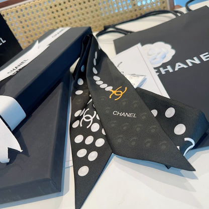 Chanel Pearl Silk Twilly Scarf
