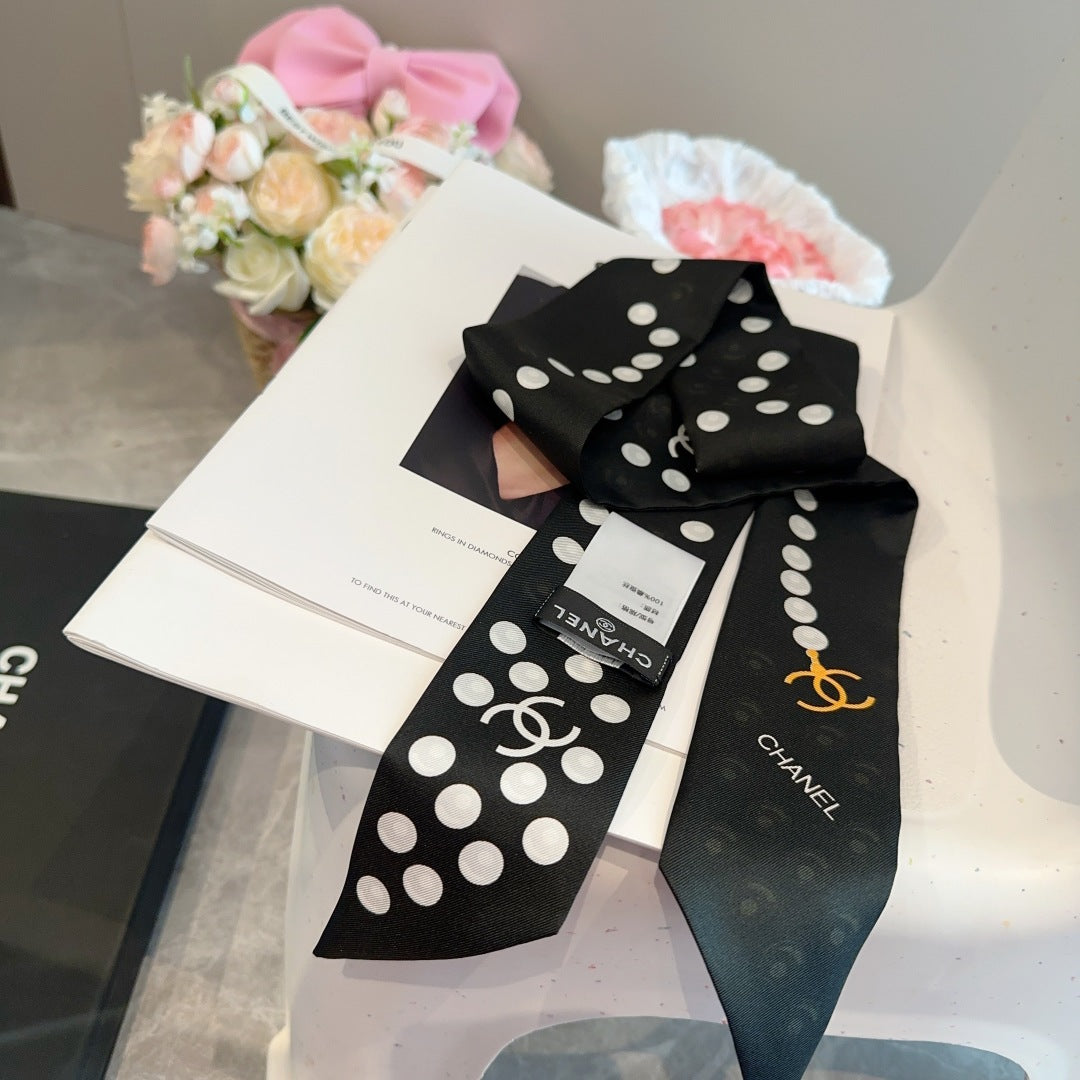 Chanel Pearl Silk Twilly Scarf