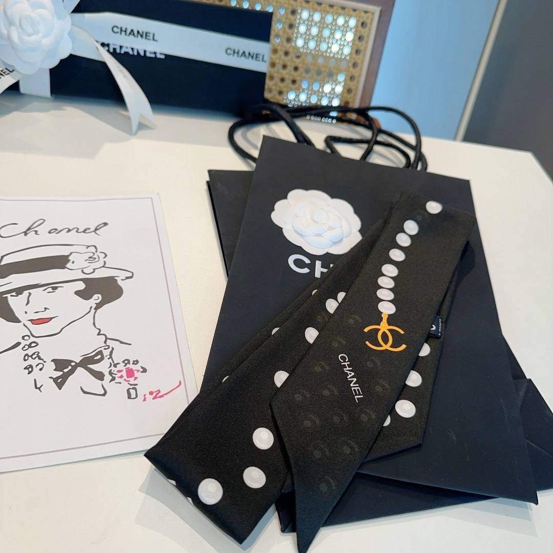 Chanel Pearl Silk Twilly Scarf