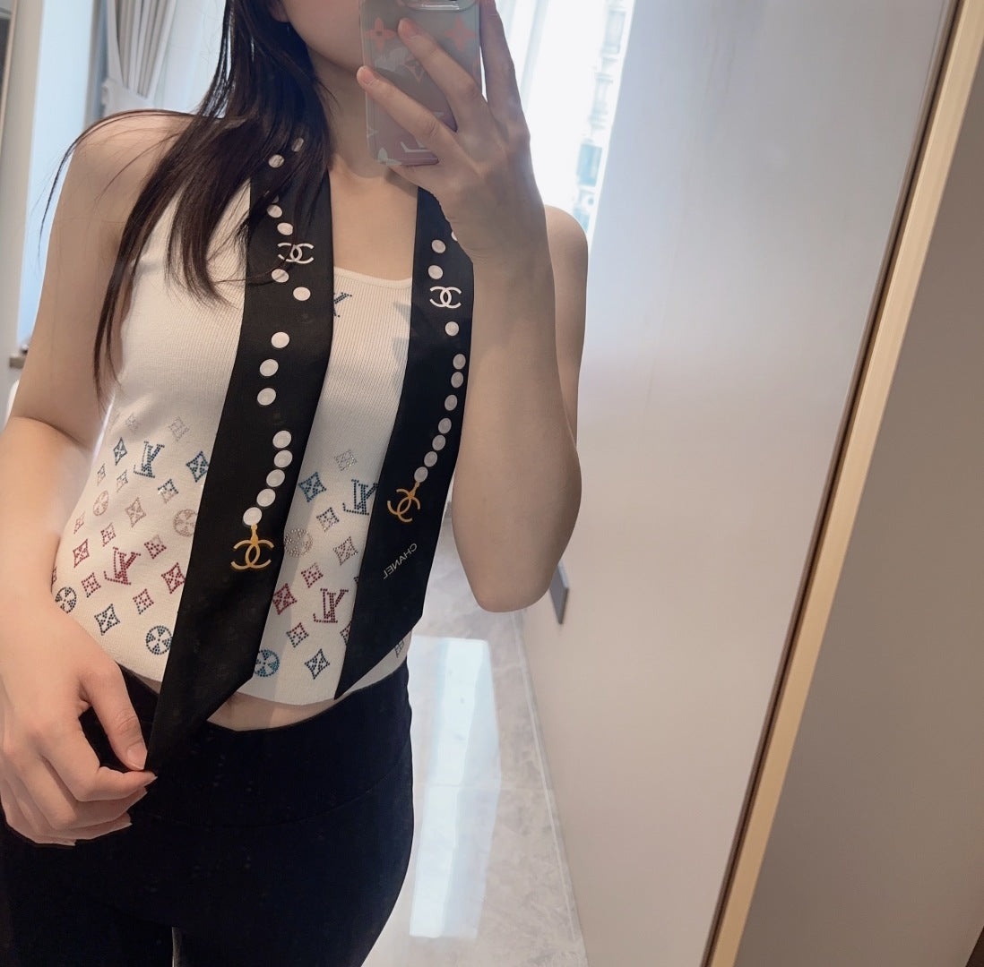 Chanel Pearl Silk Twilly Scarf