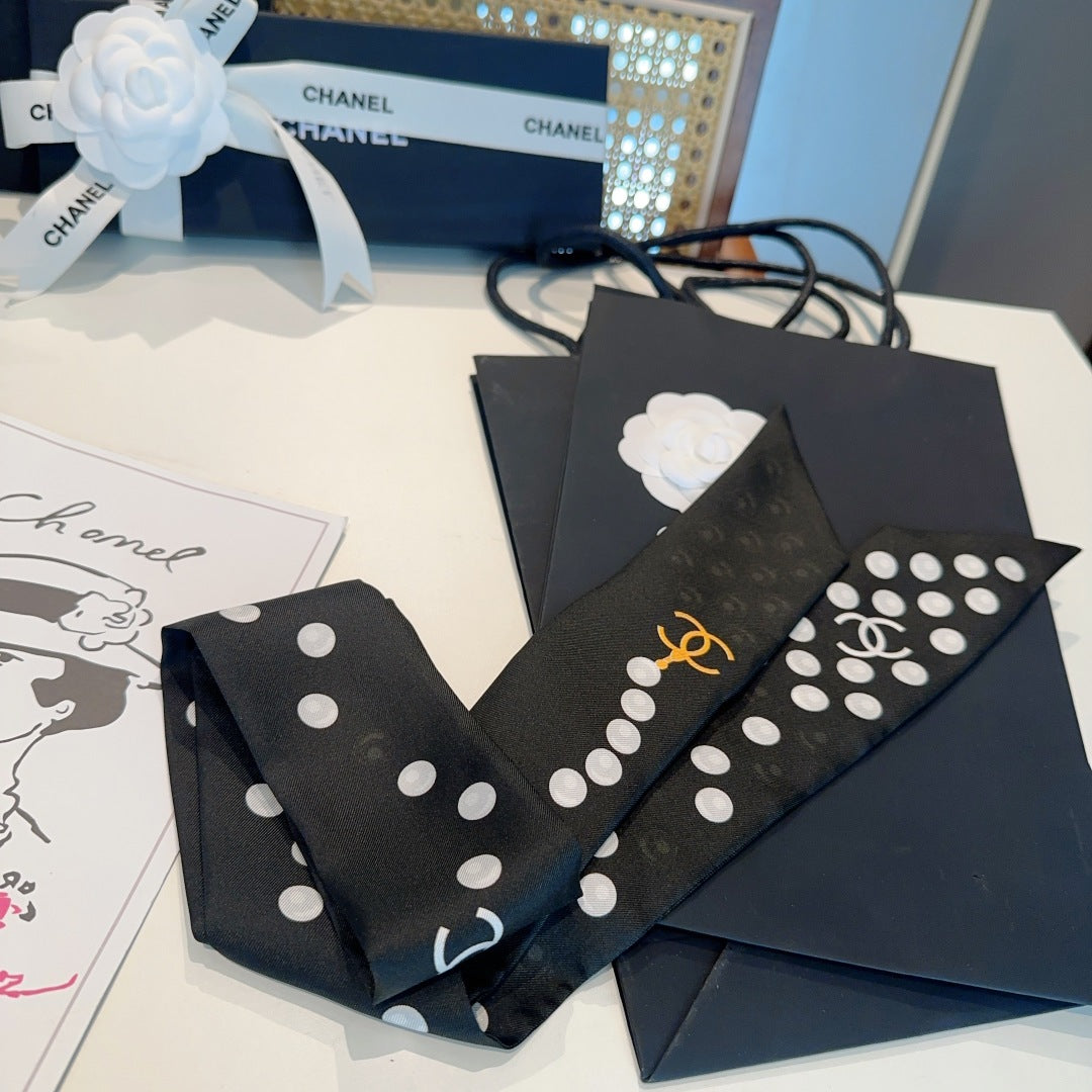 Chanel Pearl Silk Twilly Scarf