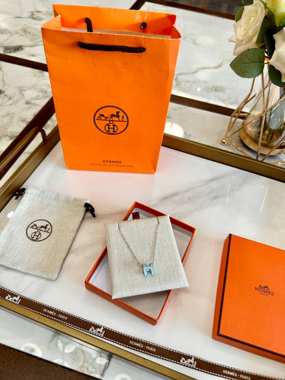 Hermès H-Letter Oval Enamel Necklace