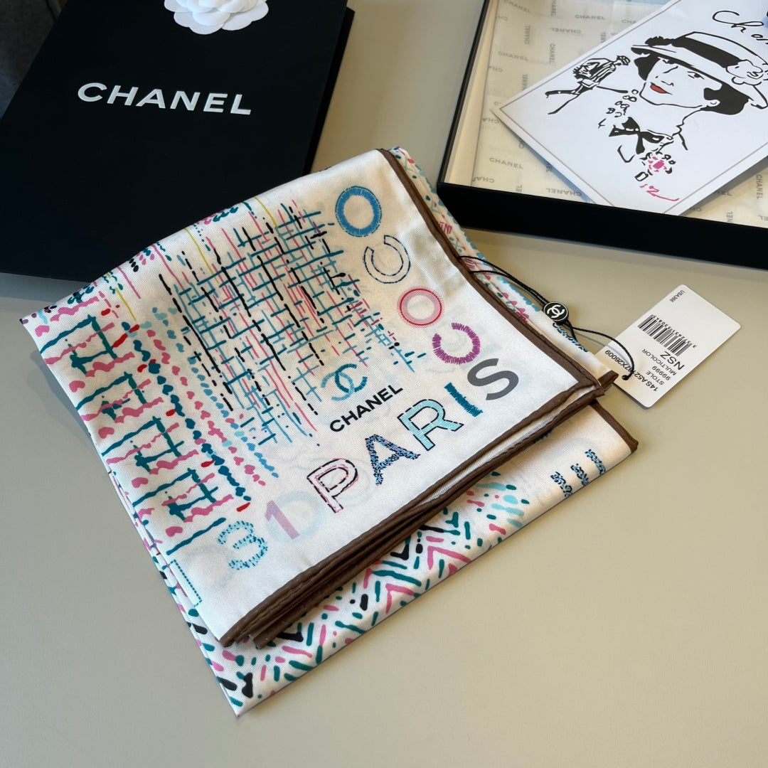 Chanel Colorful Striped Silk Square Scarf