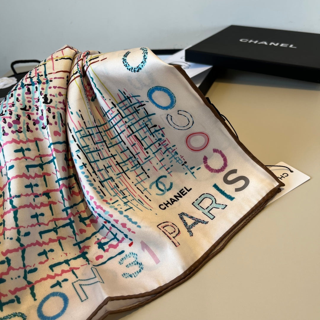 Chanel Colorful Striped Silk Square Scarf