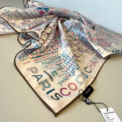 Chanel Colorful Striped Silk Square Scarf