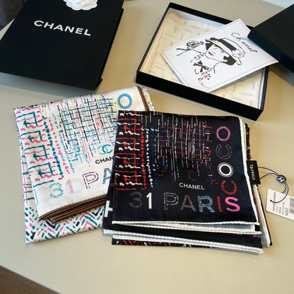 Chanel Colorful Striped Silk Square Scarf