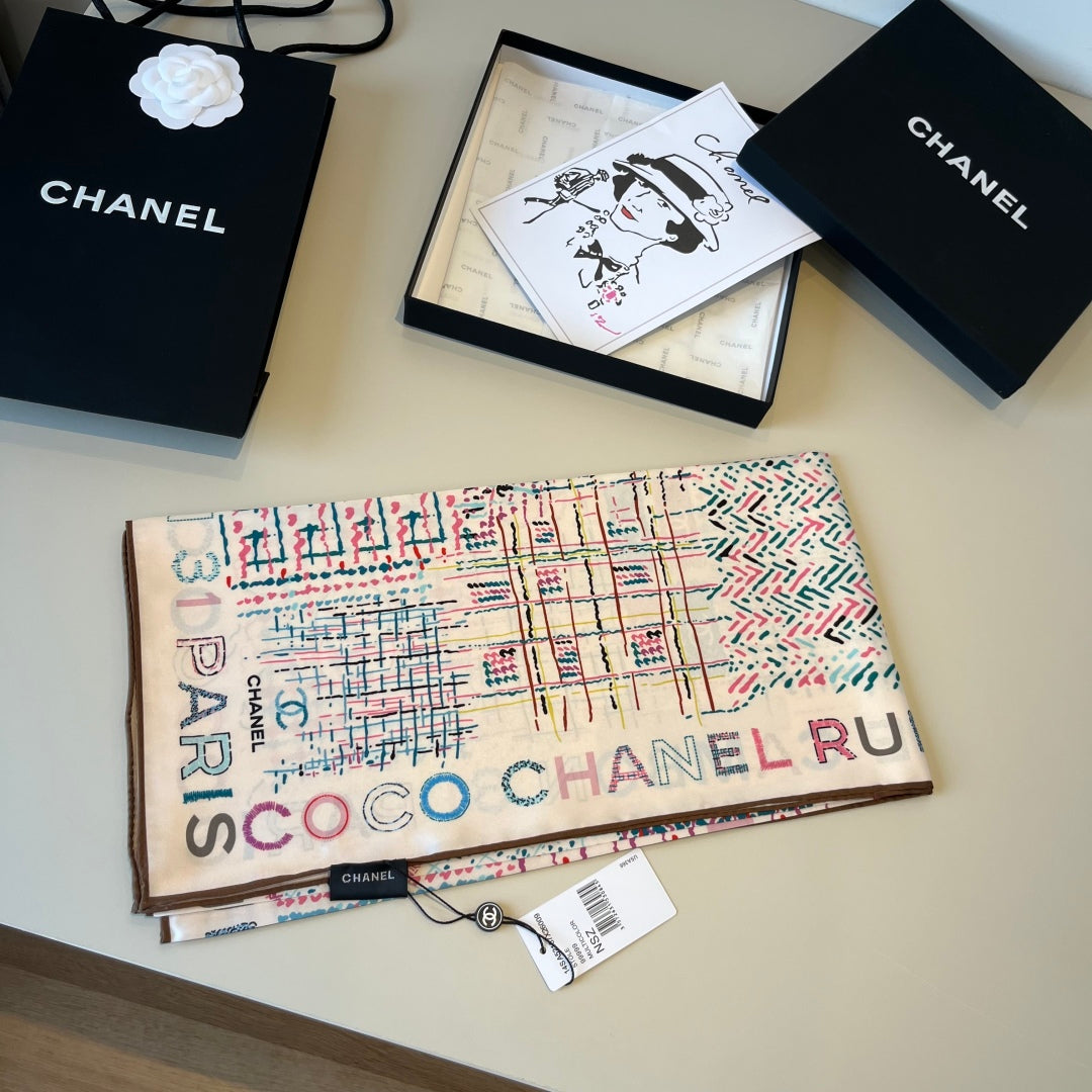 Chanel Colorful Striped Silk Square Scarf