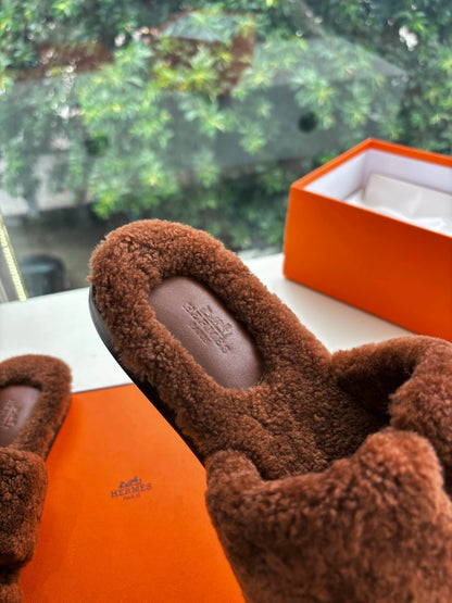 Hermès H-Shaped Fur Slippers – 2025 Collection