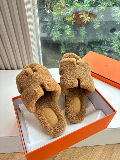 Hermès H-Shaped Fur Slippers – 2025 Collection