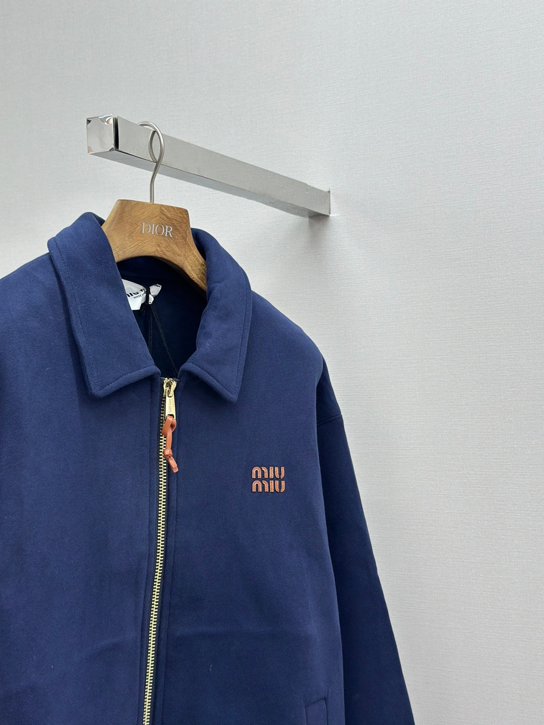 Miu Miu Embroidered Leather Patch Zipper Jacket